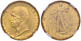 Vittorio Emanuele III (1900-1946) 100 Lire 1931 A. X - Nomisma 1056 AU R In slab NGC MS64 1526476-006, Una leggera e piacevole patina rossastra in alc...