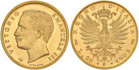 Vittorio Emanuele III (1900-1946) 20 Lire 1902 Ancoretta - Nomisma 1073 AU RRRR Tiratura di 115 esemplari. Conservazione eccezionale, fondi speculari....