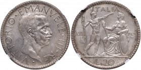 Vittorio Emanuele III (1900-1946) 20 Lire 1929 A. VII - Nomisma 1086 AG RRR Tiratura di 50 esemplari. In slab NGC MS67 5887102-018
FDC