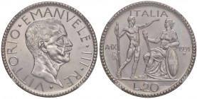 Vittorio Emanuele III (1900-1946) 20 Lire 1931 A. IX - Nomisma 1088 AG RRR Tiratura di soli 50 esemplari. In slab NGC MS65 5887102-007 
FDC