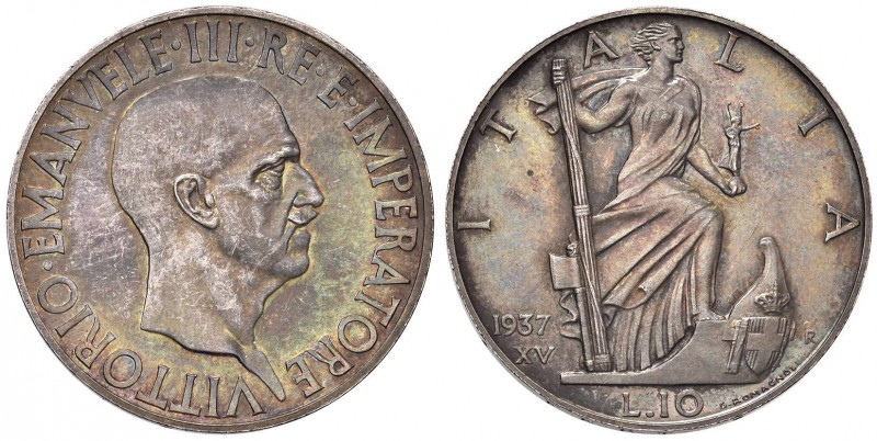 Vittorio Emanuele III (1900-1946) 10 Lire 1937 XV - Nomisma 1122 AG RRR Tiratura...