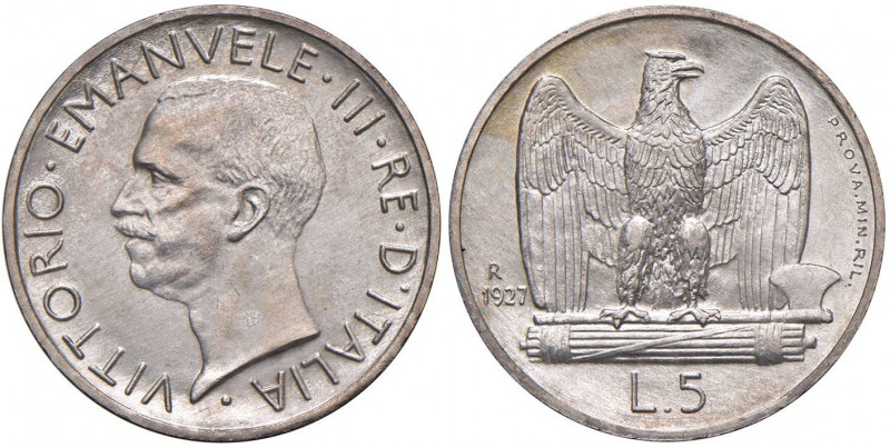Vittorio Emanuele III (1900-1946) 5 Lire 1927 Prova MIN. RIL. - P.P. 230 AG (g 5...