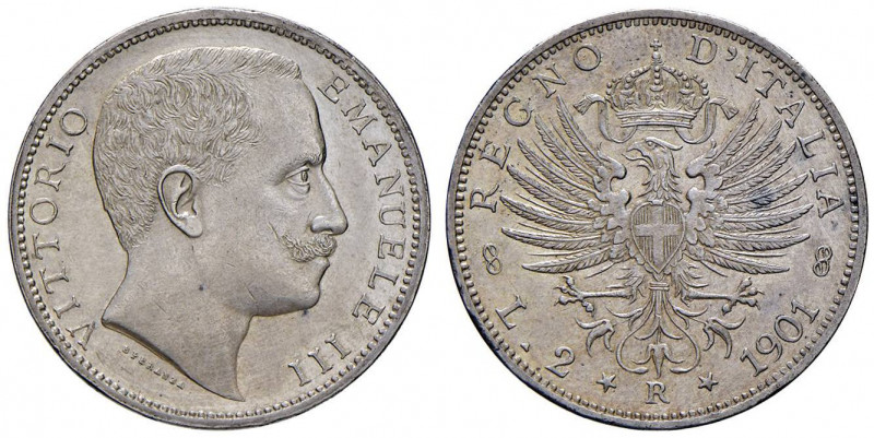 Vittorio Emanuele III (1900-1946) 2 Lire 1901 - Nomisma 1151 AG RR Un minimo gra...