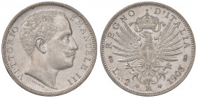 Vittorio Emanuele III (1900-1946) 2 Lire 1903 - Nomisma 1153 AG RRR Minimo difetto al ciglio del D/ e qualche minimo graffietto al D/ ma bellissimo es...