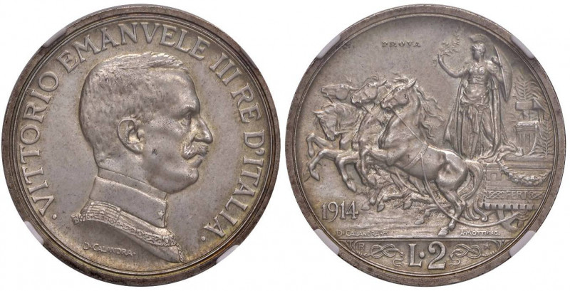 Vittorio Emanuele III (1900-1946) 2 Lire 1914 Prova - Nomisma P. 35; Luppino 188...