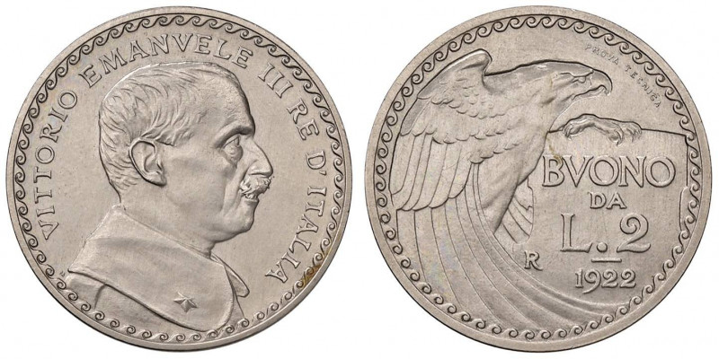 Vittorio Emanuele III (1900-1946) Progetto del Buono da 2 Lire 1922 Prova tecnic...