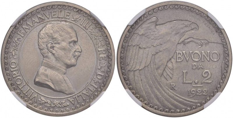 Vittorio Emanuele III (1900-1946) Buono da 2 Lire 1922 Prova tecnica, M a sinist...