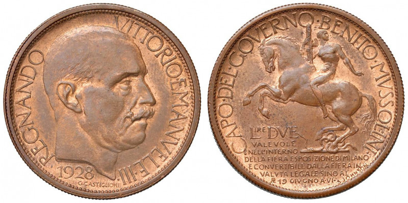Vittorio Emanuele III (1900-1946) 2 Lire 1928 in bronzo (o rame?) senza doratura...