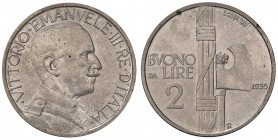 Vittorio Emanuele III (1900-1946) 2 Lire 1935 - Nomisma 1179 NI RRR Tiratura di soli 50 esemplari. Piccoli punti di ossidazione
FDC