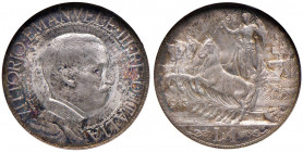 Vittorio Emanuele III (1900-1946) Lira 1913 - Nomisma 1202 AG In slab NGC MS65 cod. 3154029-009. Conservazione eccezionale con inizio di patina irides...