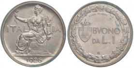 Vittorio Emanuele III (1900-1946) Lira 1926 Esperimento tecnico - P.P. 268 AG RRRR Sigillata FDC da Angelo Bazzoni
FDC