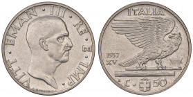 Vittorio Emanuele III (1900-1946) 50 Centesimi 1937 - Nomisma 1254 NI RRR Tiratura di soli 50 esemplari 
FDC