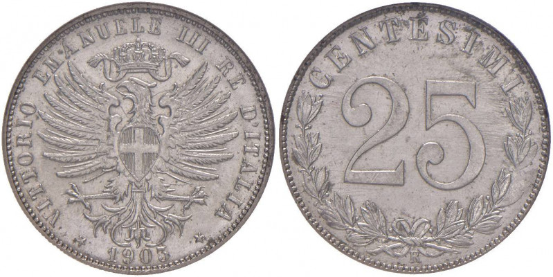 Vittorio Emanuele III (1900-1946) 25 Centesimi 1903 - Nomisma 1267 NI In slab NG...