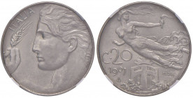 Vittorio Emanuele III (1900-1946) 20 Centesimi 1907 Prova della Regia Zecca (lettere R.Z. al R/) - Nomisma P52 NI (g 4,07) RRR In slab NGC MS66 588710...