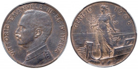 Vittorio Emanuele III (1900-1946) 10 Centesimi 1908 - Nomisma 1307 CU RRRRR In slab PCGS MS63BN 229197.63/34477883. Conservazione eccezionale. Sicuram...