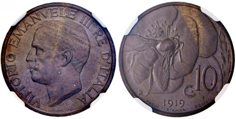 Vittorio Emanuele III (1900-1946) 10 Centesimi 1919 Prova di stampa - P.P. 351; ...