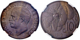 Vittorio Emanuele III (1900-1946) 10 Centesimi 1919 Prova di stampa - P.P. 351; Nomisma P61 CU (g 5,47) RRR In slab NGC MS64BN 5887104-007
FDC