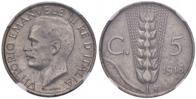Vittorio Emanuele III (1900-1946) 5 Centesimi 1918 Progetto in Ferro Nickel - P.P. 372 FE NI (g 1,96) R In slab NGC MS65 Nickel-steel pattern 5887104-...