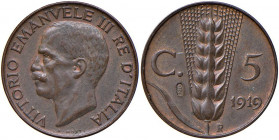 Vittorio Emanuele III (1900-1946) 5 Centesimi 1919 Contromarca A OM // TT / I nel campo a s. del R/ - CU (g 3,31) RRRR Ex Varesi, “Collezione Piper”, ...