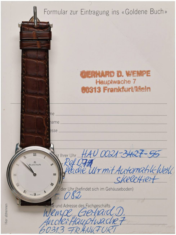 Blancpain referenza 0021-3427-55. Cal. 21 con movimento a vista a carica manuale...