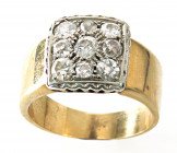 Anello fascia in oro giallo 750/1000 con inserto in oro bianco 750/1000 a forma quadrata con 9 diamanti taglio vecchia Europa - Ct. 0,65 c.a - Cm 1,2 ...