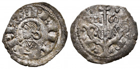 Reino de Navarra y Aragón. Pedro el de Huesca (1094-1104). Dinero. Jaca (Huesca). (Cru-213.1). Ve. 0,90 g. Anillos a los lados de la cruz. Buen ejempl...