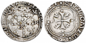 Carlos I (1516-1556). 1 real. Pamplona. (Cal-73). (Ros-4.2.3 var). Anv.: Escudo entre K - K. Rev.: F en 1º y 4º cuartel. Con un punto junto a cada bra...