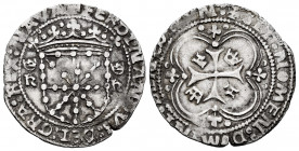 Carlos I (1516-1556). 1 real. Pamplona. (Cal-no cita). (Ros-no cita). Anv.: K - K góticas y minúsculas. FERDINANDVS : DEI : REX : NAVA. Rev.: F en 2º ...