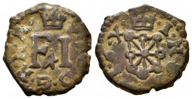Felipe III (1598-1621). 4 cornados. 16X. Pamplona. (Cal-66). (Ros-4.4.17 var). Anv.: P .... D · G · R · N· A · . Rev.: · I · N · S · A · N 1 · 6 · X ·...