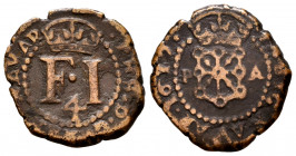 Felipe III (1598-1621). 4 cornados. 1617. Pamplona. (Cal-77). (Ros-4.4.28/3). Anv.: · PHS · D · G · REX · NAVAR. Rev.: INSIG · NAVAR · 1617 ·. Ae. 3,7...