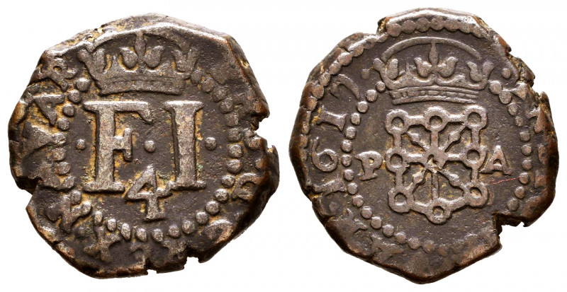 Felipe III (1598-1621). 4 cornados. 1617. Pamplona. (Cal-77 var). (Ros-No cita)....