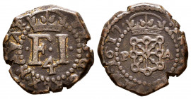 Felipe III (1598-1621). 4 cornados. 1617. Pamplona. (Cal-77 var). (Ros-No cita). Anv.: PHS · ᗡ · G · REX · NAVAR. Rev.: .... VAR · 1617 · . Ae. 5,85 g...