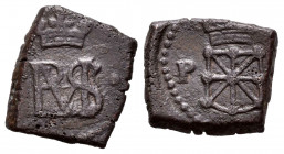 Felipe IV (1621-1665). Cornado. Pamplona. (Cal-60 var). (Ros-4.5.41 var). Anv.: Monograma entre puntos. Rev.: Escudo de Navarra coronado entre P-(A). ...