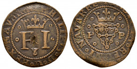 Felipe IV (1621-1665). 8 cornados. Pamplona. (Cal-86, mismo ejemplar). (Ros-4.5.27). Anv.: FI acotadas por 4 roeles. PHILIPVS ◦ D ◦ G ◦ REX ◦ NAVARE. ...