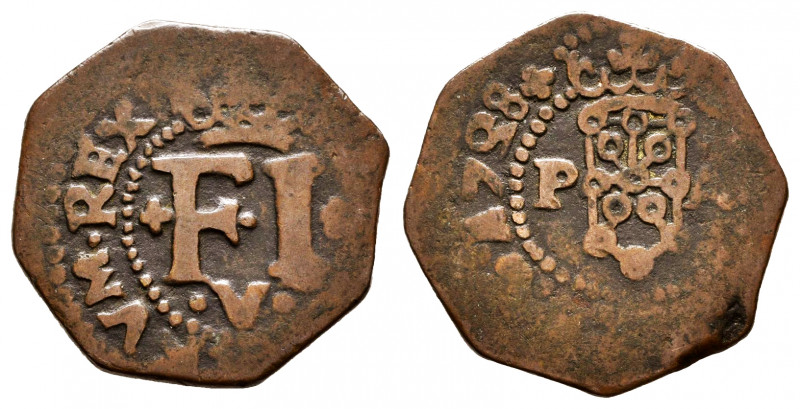 Felipe V (1700-1746). 1 maravedí. 1728. Pamplona. (Cal-33 var). (Ros-4.7.9 var)....