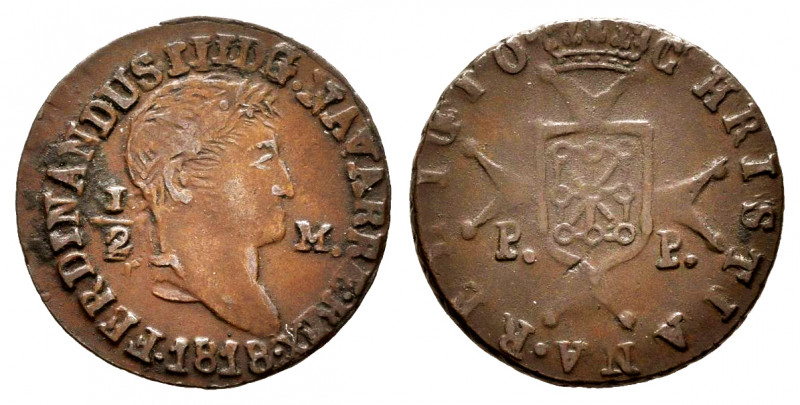 Fernando VII (1808-1833). 1/2 maravedí. 1818. Pamplona. (Cal-26). (Ros-4.11.33)....
