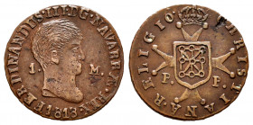 Fernando VII (1808-1833). 1 maravedí. 1818. Pamplona. (Cal-31). (Ros-4.11.20). Ae. 2,11 g. Busto desnudo. Buen ejemplar. Rara. MBC+. Est...300,00. 
...