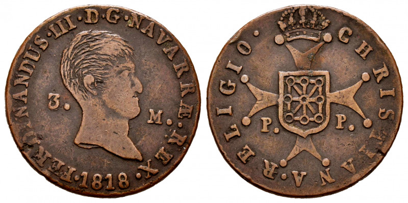 Fernando VII (1808-1833). 3 maravedís. 1818. Pamplona. (Cal-43). (Ros-4.11.10). ...