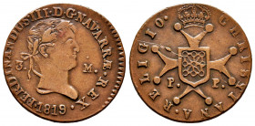 Fernando VII (1808-1833). 3 maravedís. 1819. Pamplona. (Cal-44). (Ros-4.11.11). Ae. 6,07 g. Busto laureado y nombre FERDINANDUS. Ligera rotura de cuño...