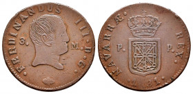 Fernando VII (1808-1833). 3 maravedís. 1831. Pamplona. (Cal-52). (Ros-4.11.18). Ae. 5,33 g. Busto desnudo. MBC-. Est...65,00. 


 ENGLISH DESCRIPTI...