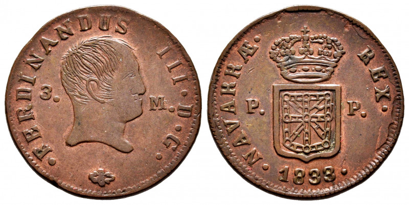 Fernando VII (1808-1833). 3 maravedís. 1833. Pamplona. (Cal-53). (Ros-4.11.18). ...