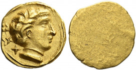 Etruria, Populonia.   25 units circa 300-250, AV 1.34 g. Male head r., wearing necklace; behind, XX“. Rev. Blank. SNG Lloyd 12 (these dies). SNG Fran...
