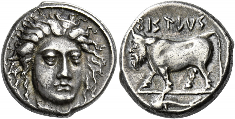 Phistelia.   Didrachm circa 405-400, AR 7.39 g. Female head facing three-quarter...