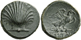 Apulia, Sturni.   Bronze circa 250-210, Æ 2.05 g. Cockle shell. Rev. Eagle standing r. on thunderbolt, with open wings; in exergue, ΣΤΥ. BMC 1. Weber ...