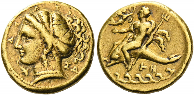 Calabria, Tarentum.   Hemistater circa 320-315, AV 4.23 g. TA – PA retrograde Fe...