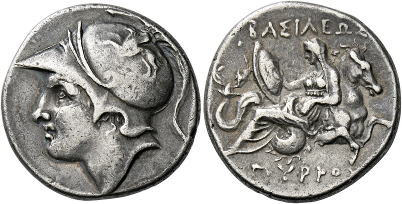 Locri.   Didrachm circa 279-274 under Pyrrhus, AR 8.19 g. Head of Achilles l., w...