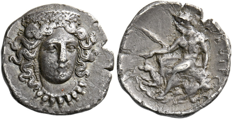 Pandosia.   Drachm circa 340-330, AR 2.05 g. Head of Hera facing slightly to r.,...
