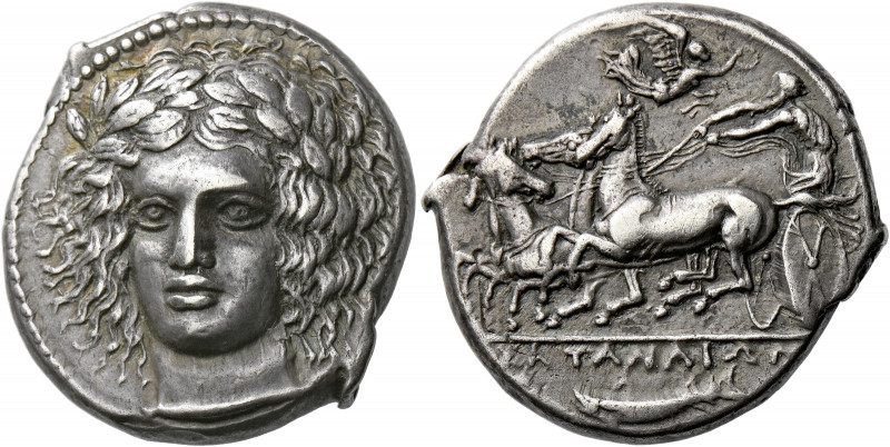 Catana.   Tetradrachm signed by Heracleidas circa 405-402, AR 16.95 g. Laureate ...