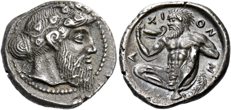 Naxos.   Drachm circa 460, AR 4.30 g. Head of Dionysus right, wearing ivy-wreath...