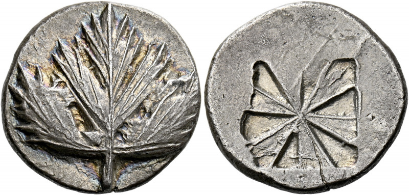Selinus.   Didrachm circa 540-515, AR 8.70 g. Selinon leaf. Rev. Incuse mill sai...